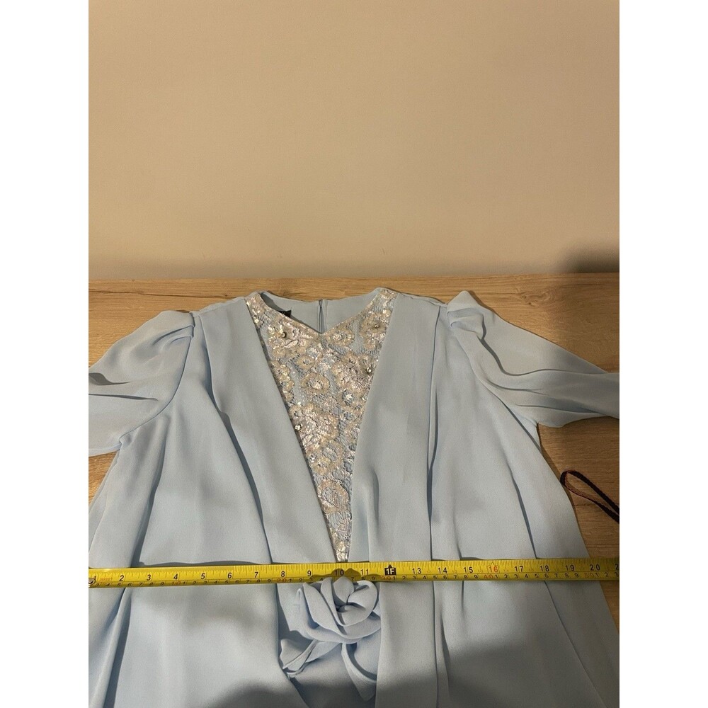 Jovani Light Blue Chiffon Capelet Gown Silver Lace Bodice Formal Size 14 - Picture 9 of 10